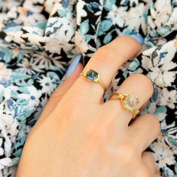 Bague or 375 jaune quartz vert