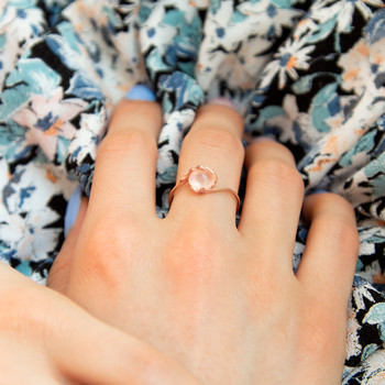 Bague or 375 rose quartz