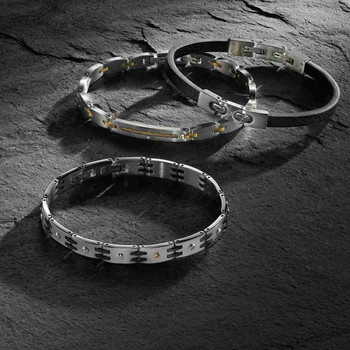 Bracelet cuir noir acier 21 cm