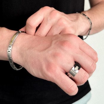 Bague acier bicolore noir