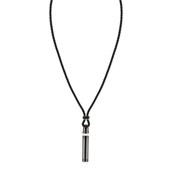 Collier cuir véritable noir acier noir 51 cm