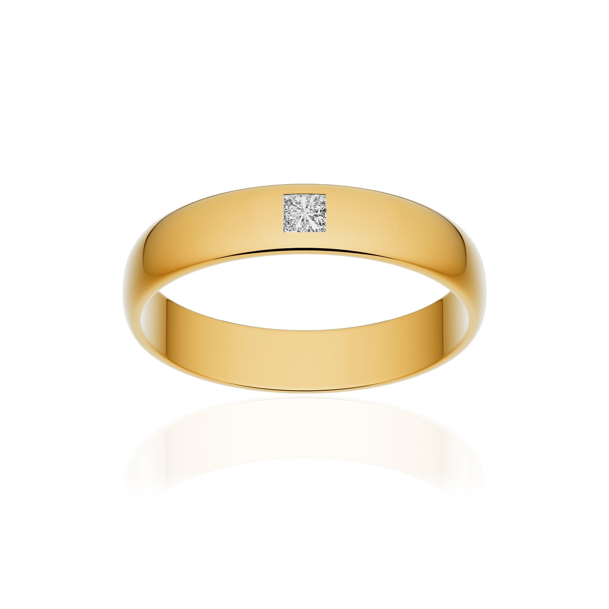 Alliance or 750 jaune poli demi-jonc 4mm diamant princesse