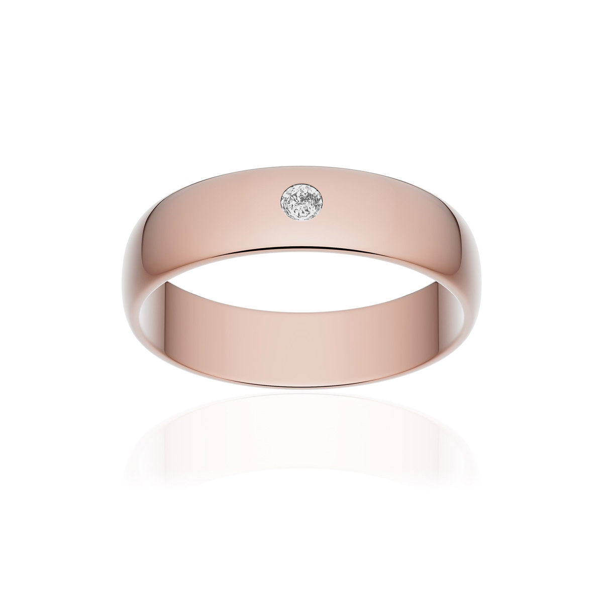 Alliance or 750 rose poli demi-jonc 5mm diamant brillant