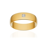 Alliance or 750 jaune poli demi-jonc 5,5mm diamant princesse
