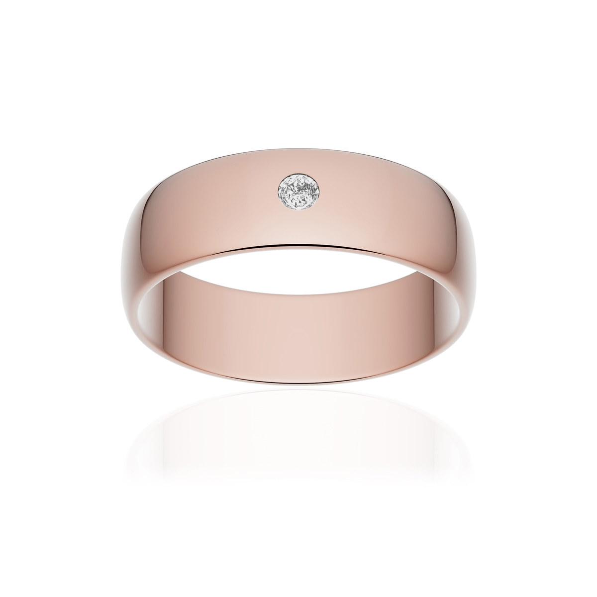 Alliance or 750 rose poli demi-jonc 6mm diamant brillant