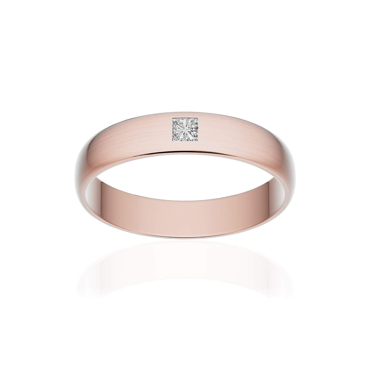 Alliance or 750 rose brossé demi-jonc 4mm diamant princesse
