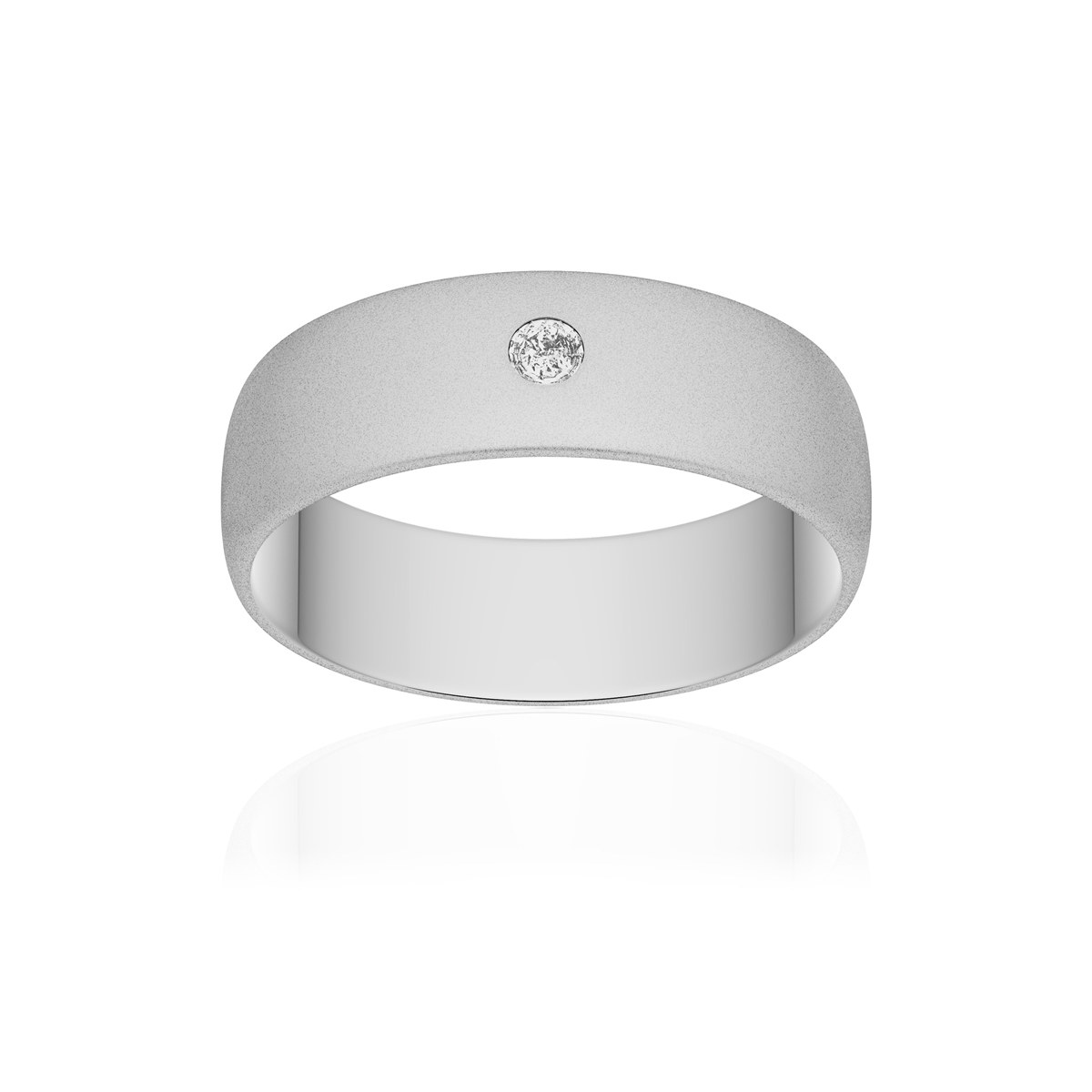 Alliance or 750 blanc sablé demi-jonc 6mm diamant brillant