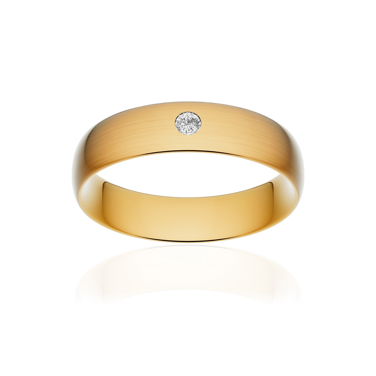 Alliance or 750 jaune brossé demi-jonc confort 5,5mm diamant brillant