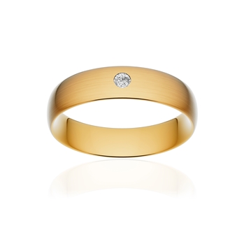 Alliance or 750 jaune brossé demi-jonc confort 5,5mm diamant brillant