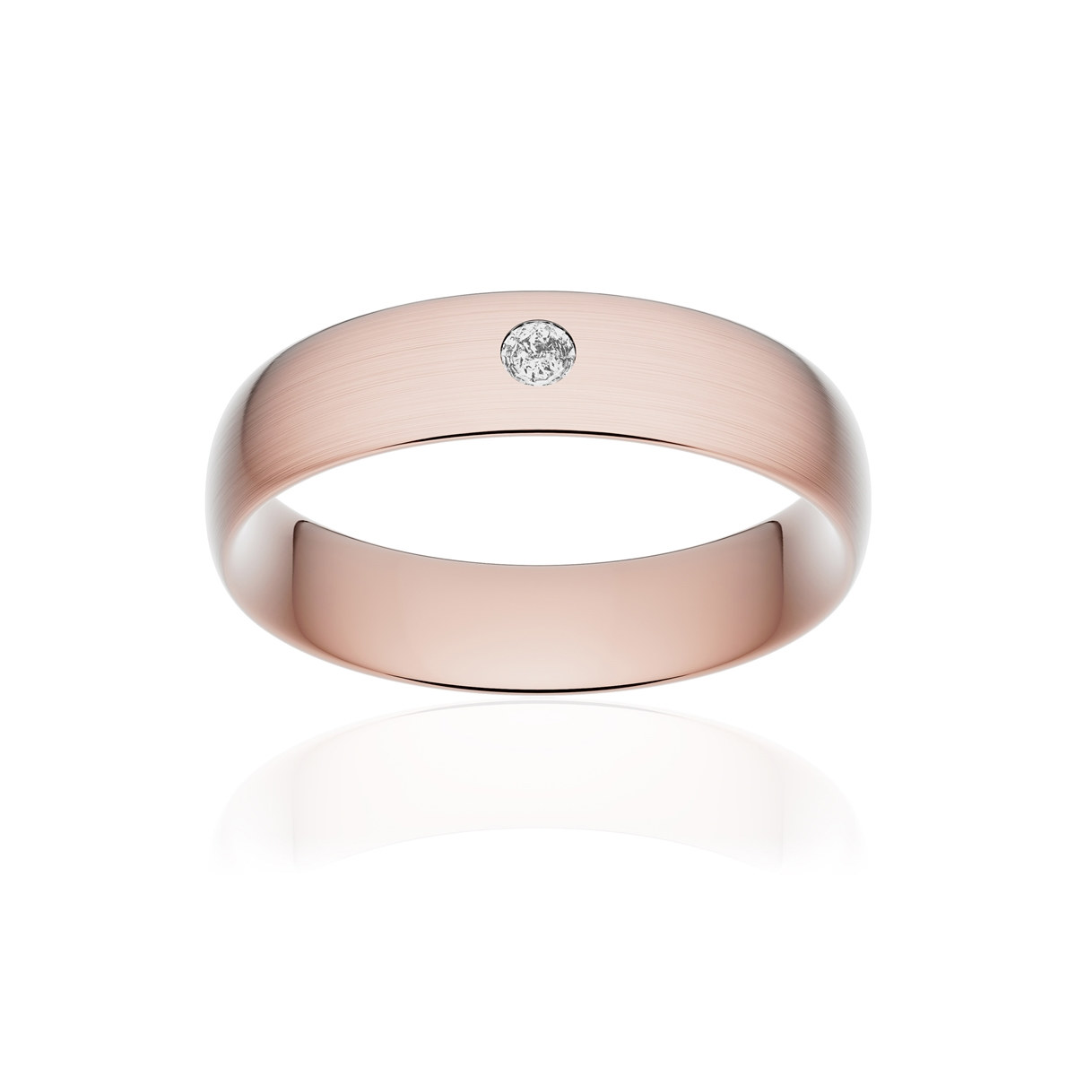 Alliance or 750 rose brossé demi-jonc confort 5,5mm diamant brillant