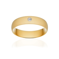 Alliance or 750 jaune sablé demi-jonc confort 5,5mm diamant brillant