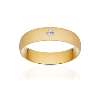 Alliance or 750 jaune sablé demi-jonc confort 5,5mm diamant brillant