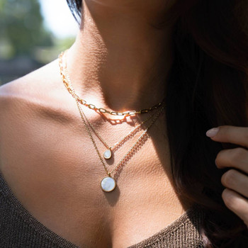 Collier acier jaune nacre 43cm