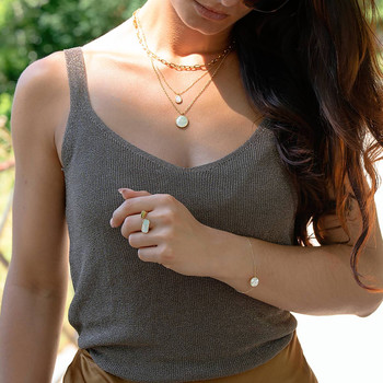 Collier acier jaune nacre 43cm