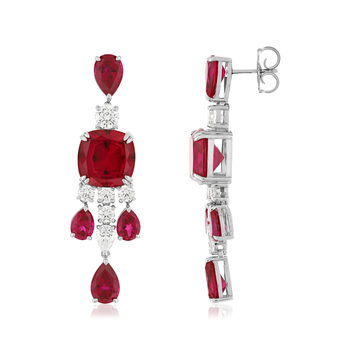 Boucles d'oreilles pendants argent 925 pierres synthétiques rouge zirconias