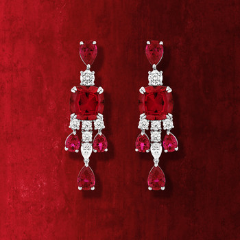 Boucles d'oreilles pendants argent 925 pierres synthétiques rouge zirconias
