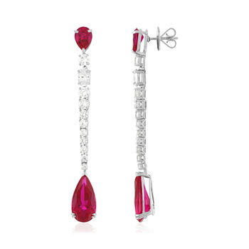 Boucles d'oreilles pendants argent 925, pierres synthétiques rouges zirconias