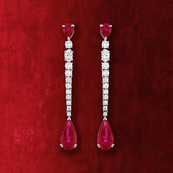 Boucles d'oreilles pendants argent 925, pierres synthétiques rouges zirconias