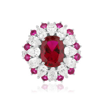 Bague argent 925, pierres synthétiques rouges zirconias