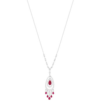Collier argent 925, pierres synthétiques rouge zirconias 45 cm