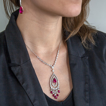 Collier argent 925, pierres synthétiques rouge zirconias 45 cm