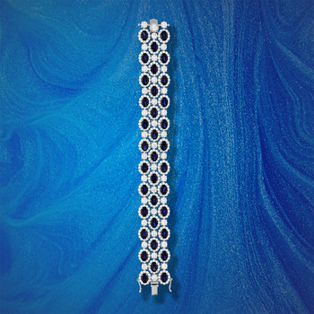 925 silver bracelet, blue synthetic zirconia stones 18.5 cm