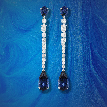 Boucles d'oreilles pendants argent 925, pierres synthétiques bleues zirconias