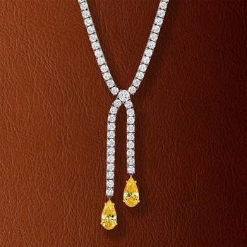 Collier argent 925 zirconias jaune et blanc 42 cm