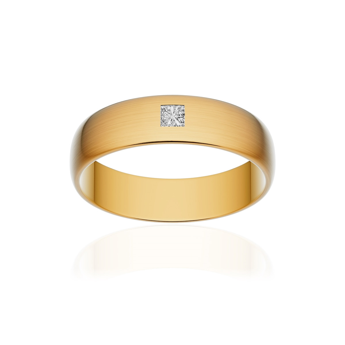 Alliance or 375 jaune brossé demi-jonc 5mm diamant princesse
