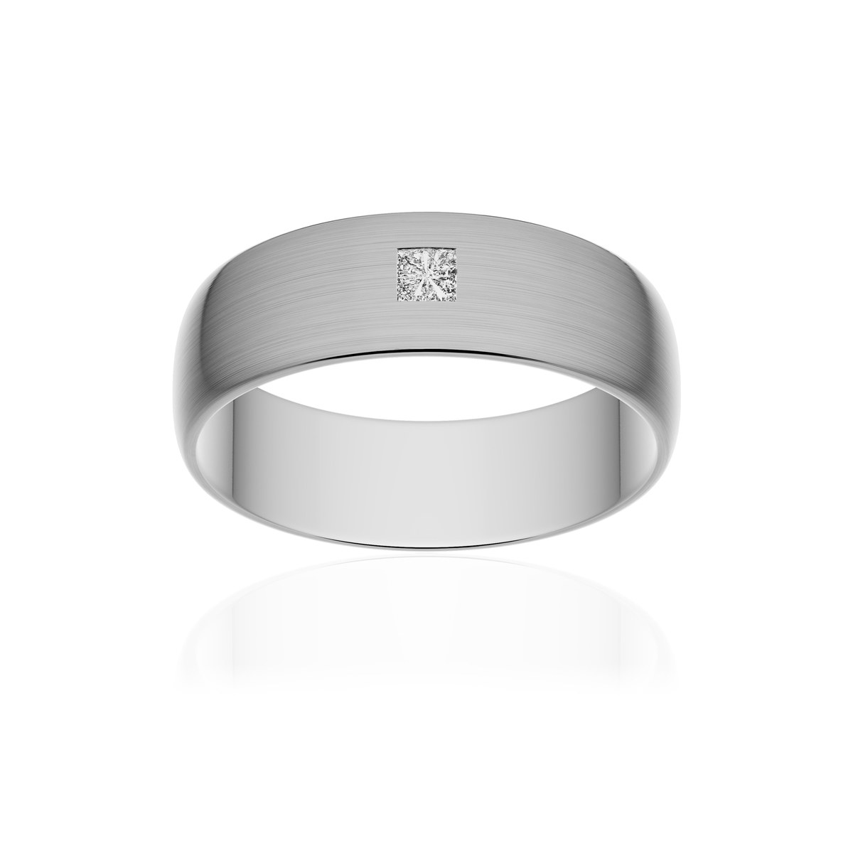 Alliance or 375 blanc brossé demi-jonc 6mm diamant princesse