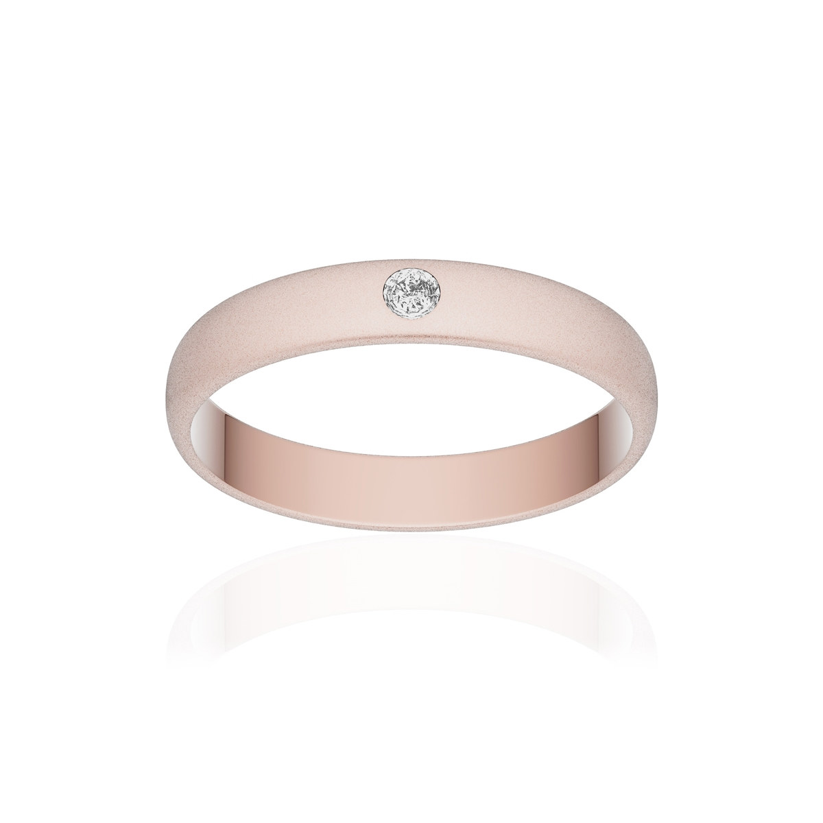 Alliance or 375 rose sablé demi-jonc 3,5mm diamant brillant