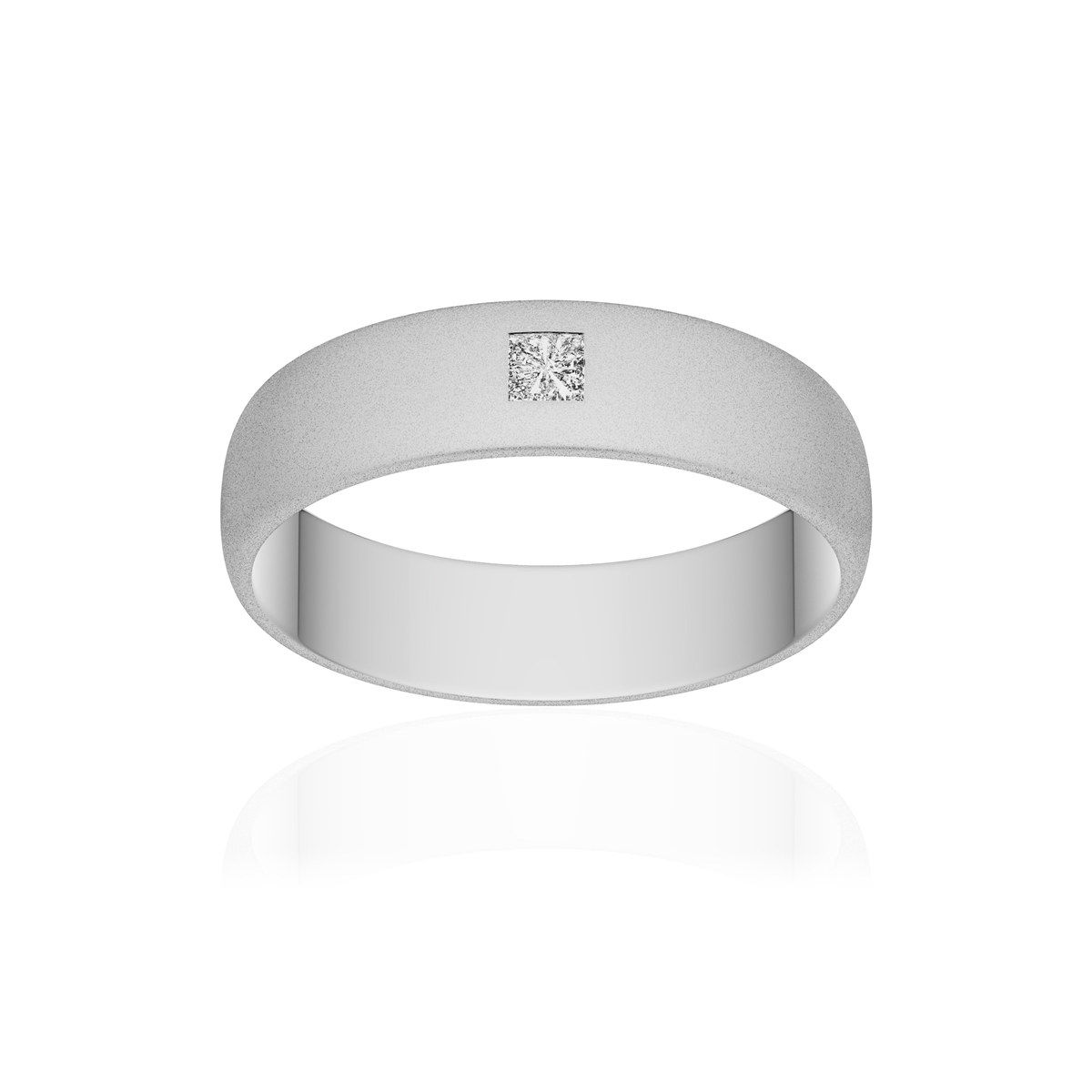 Alliance or 375 blanc sablé demi-jonc 5mm diamant princesse