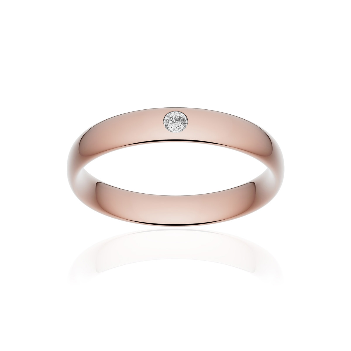 Alliance or 375 rose poli demi-jonc confort 4mm diamant brillant