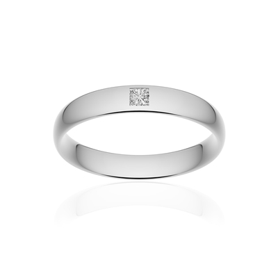 Alliance or 375 blanc poli demi jonc confort 4mm diamant princesse