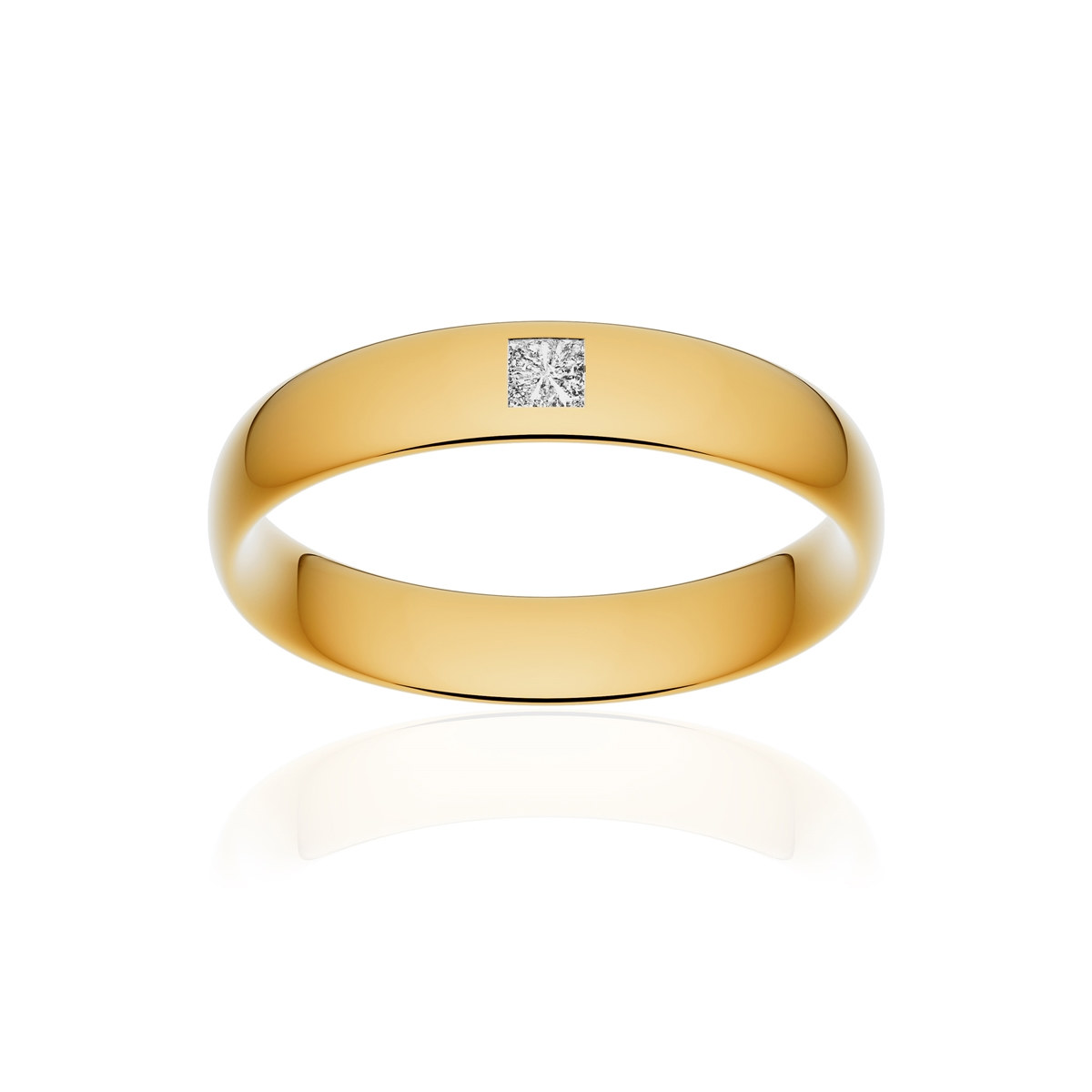 Alliance or 375 jaune poli demi-jonc confort 4,5mm diamant princesse