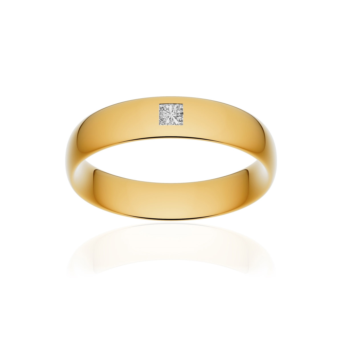 Alliance or 375 jaune poli demi-jonc confort 5mm diamant princesse