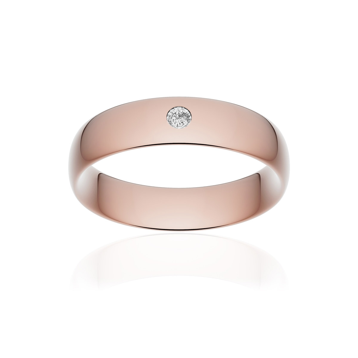 Alliance or 375 rose poli demi-jonc confort 5,5mm diamant brillant