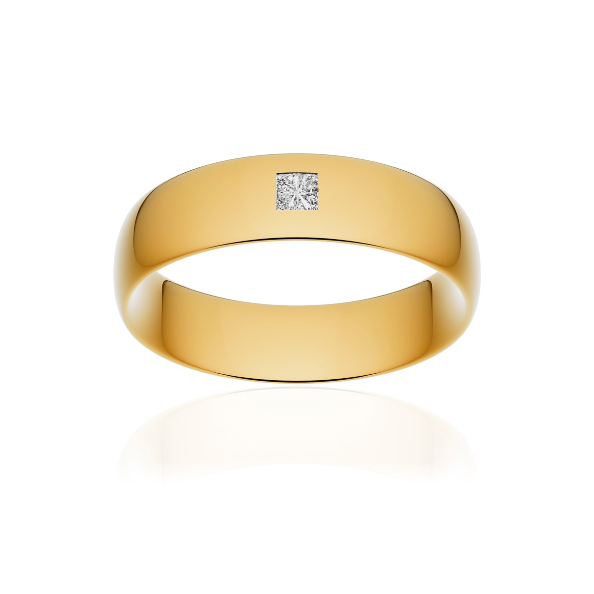 Alliance or 375 jaune poli demi-jonc confort 6mm diamant princesse
