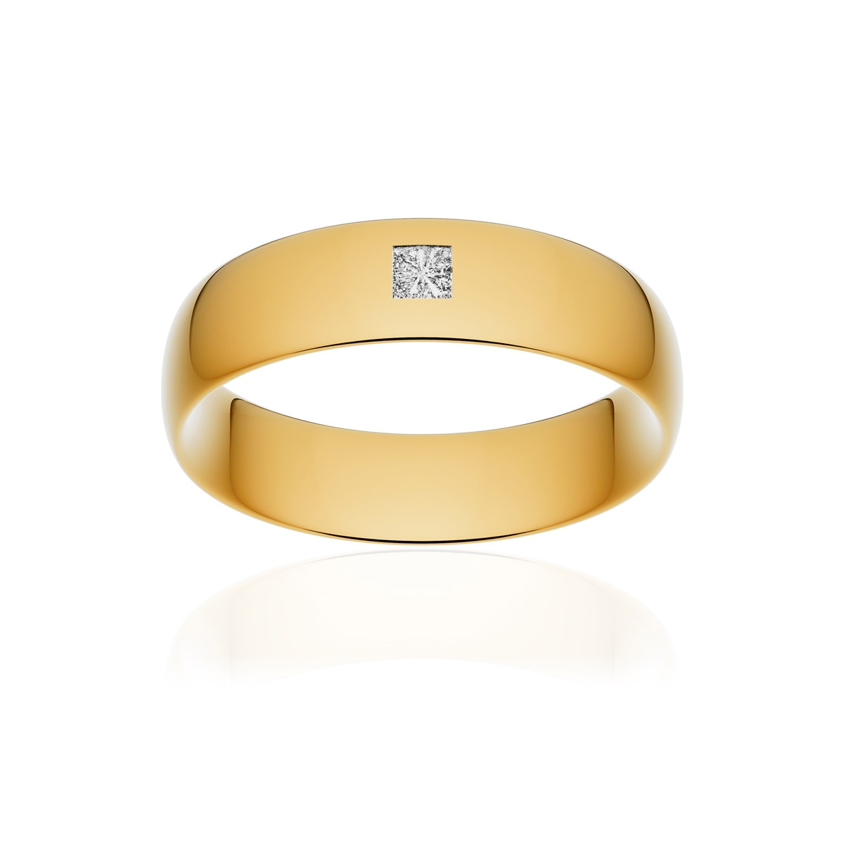 Alliance or 375 jaune poli demi-jonc confort 6mm diamant princesse