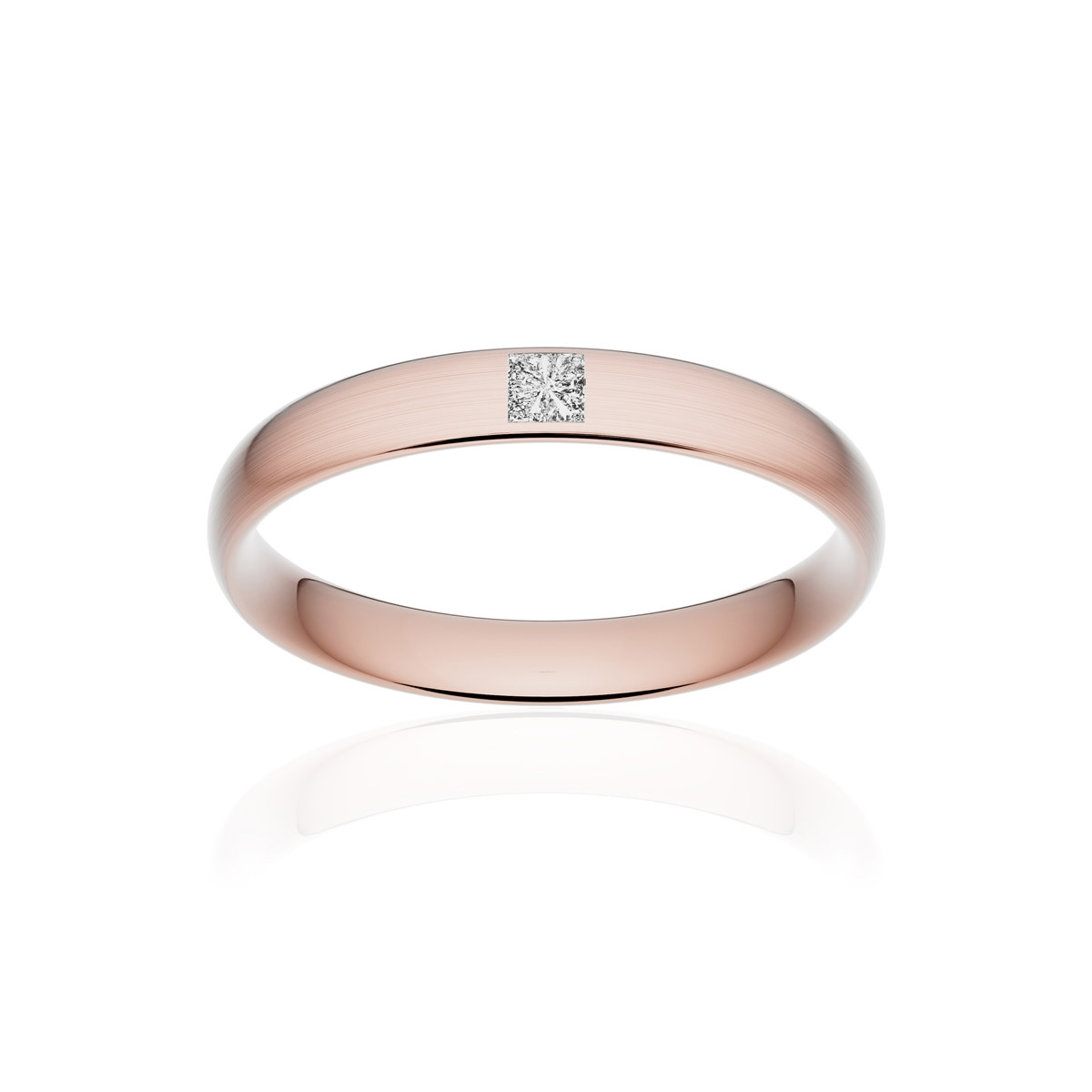 Alliance or 375 rose brossé demi-jonc confort 3,5mm diamant princesse