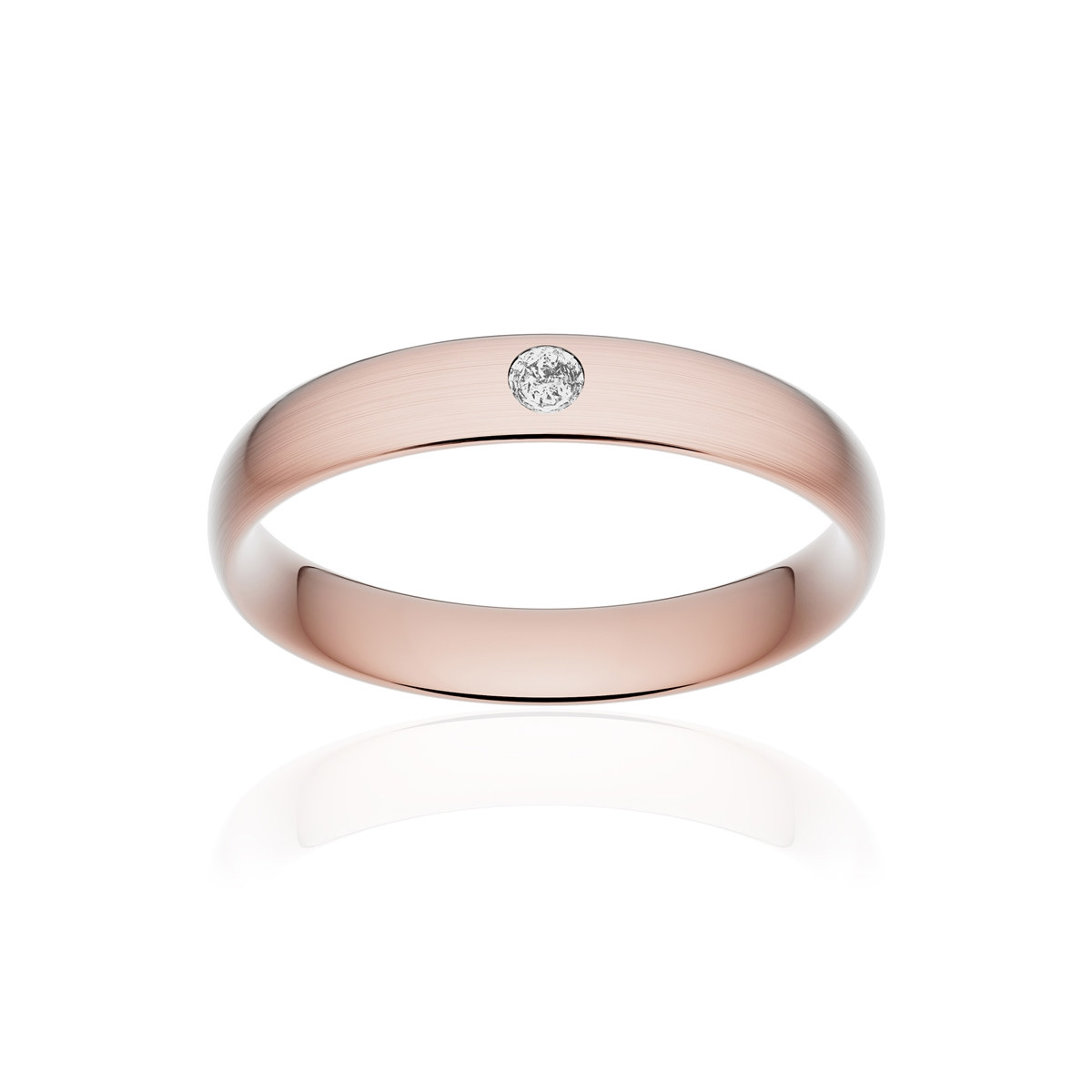 Alliance or 375 rose brossé demi-jonc confort 4mm diamant brillant