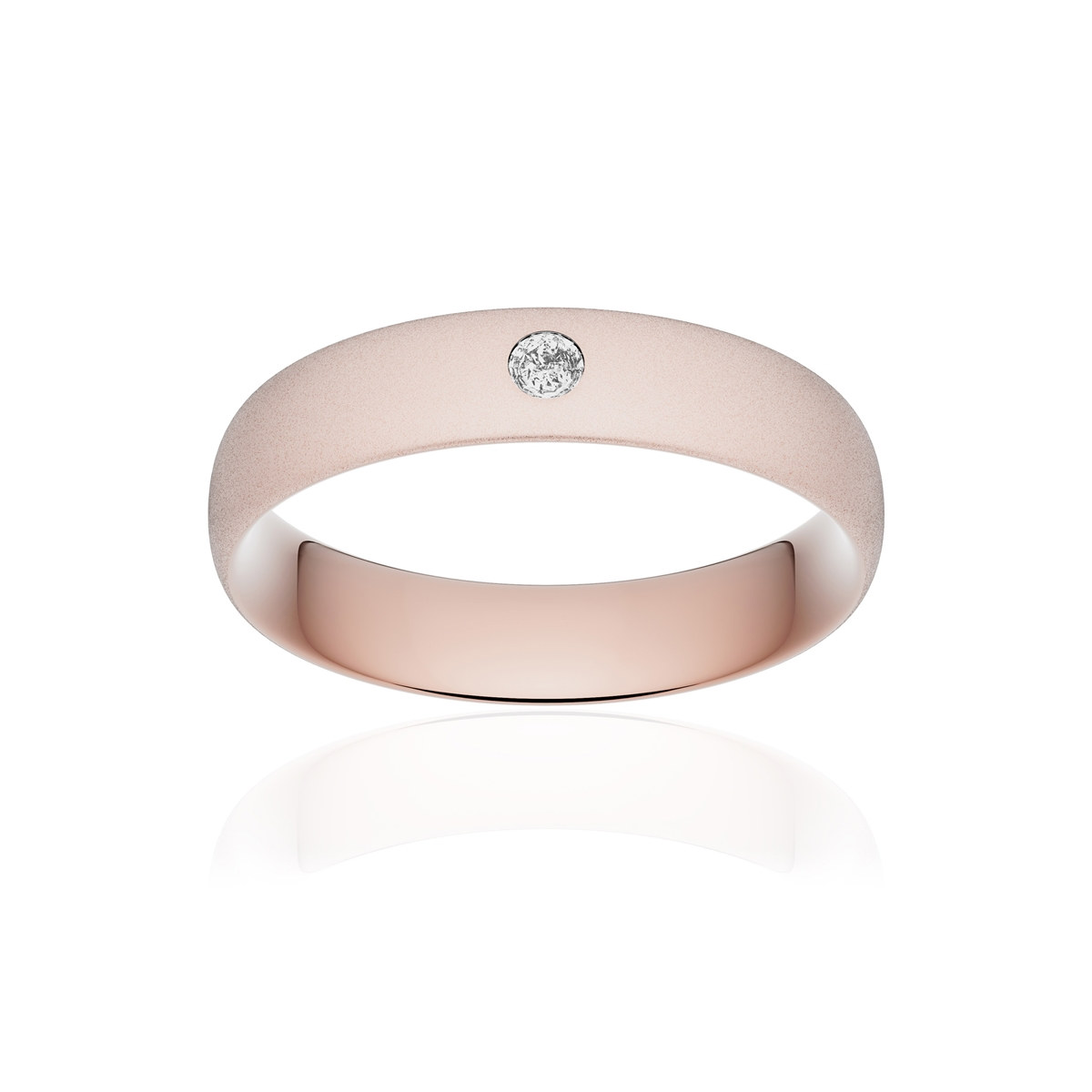 Alliance or 375 rose sablé demi-jonc confort 5mm diamant brillant