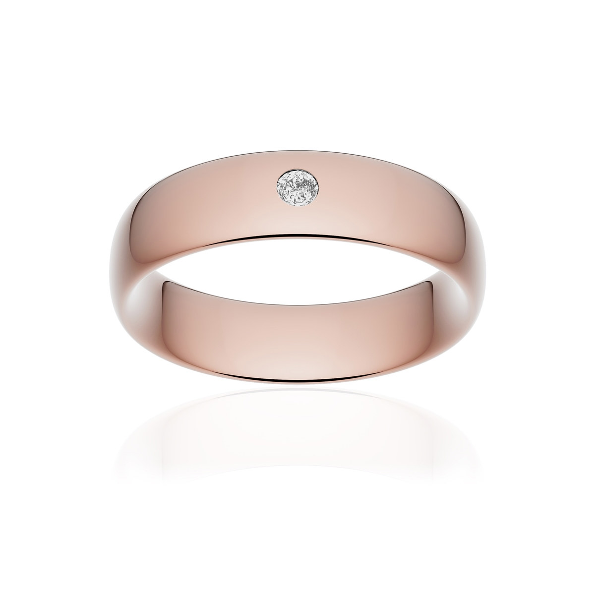 Alliance or 375 rose poli ruban confort 6mm diamant brillant