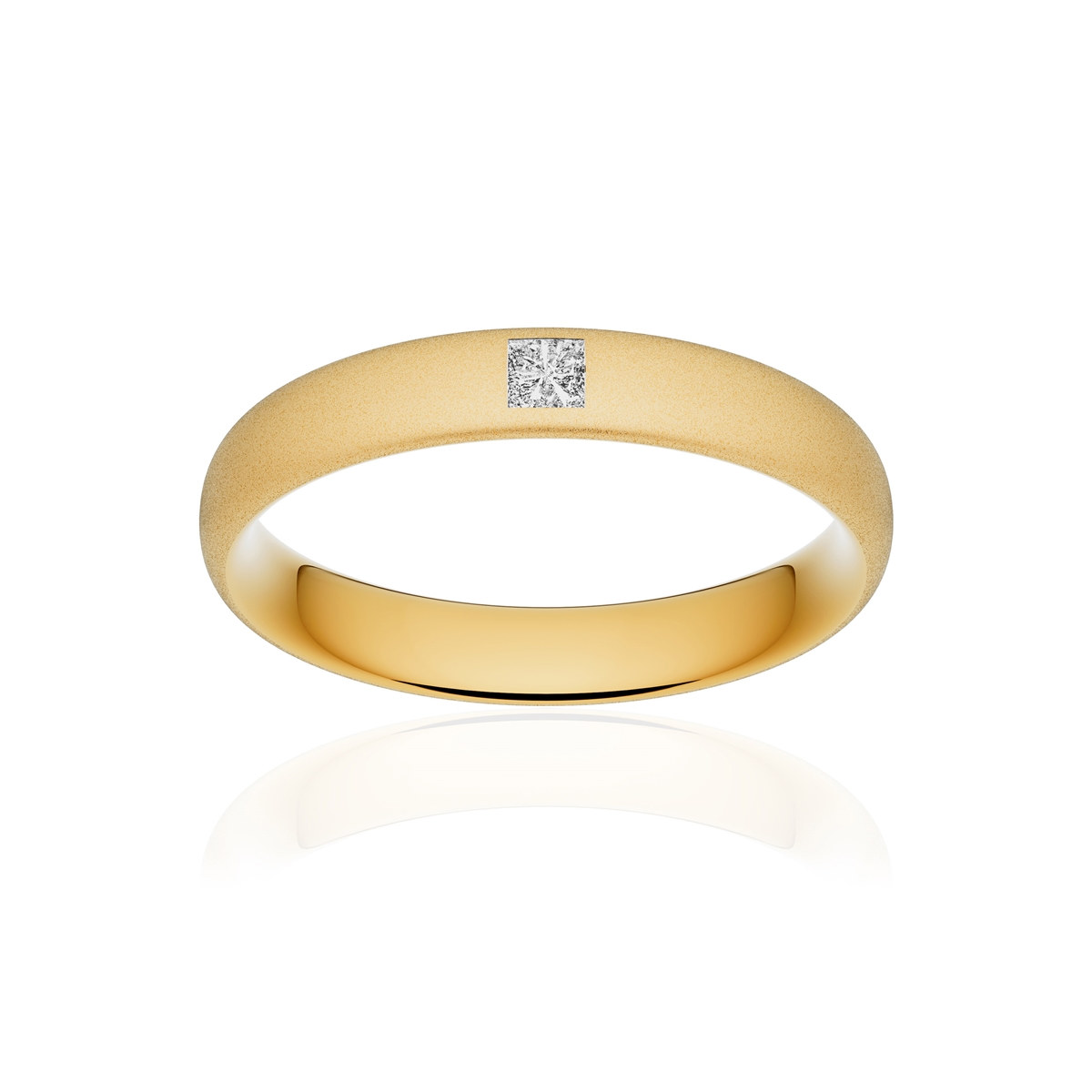 Alliance or 375 jaune sablé ruban confort 4mm diamant princesse