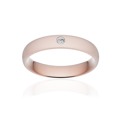 Alliance or 375 rose sablé ruban confort 4 5mm diamant brillant MATY