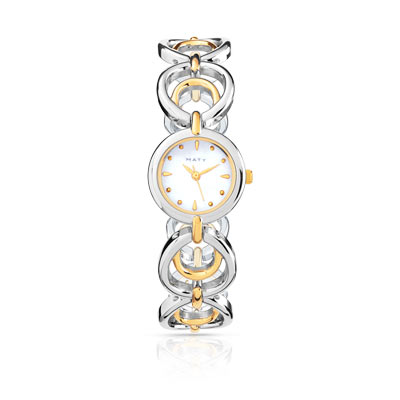 Montre femme bracelet m&eacute;tal bicolore