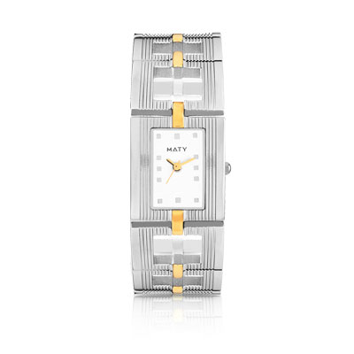 Montre femme bracelet métal bicolore