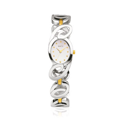 Montre femme bracelet m&eacute;tal bicolore