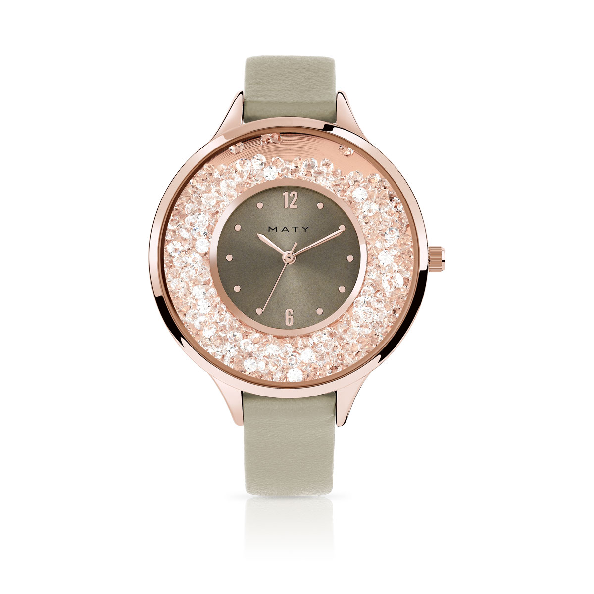 Montre femme dorée rose bracelet cuir pierres imitation Femme