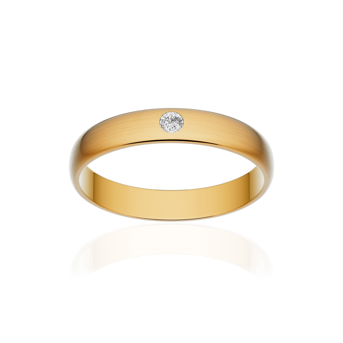 Alliance or 750 jaune brossé demi-jonc 3,5mm diamant brillant